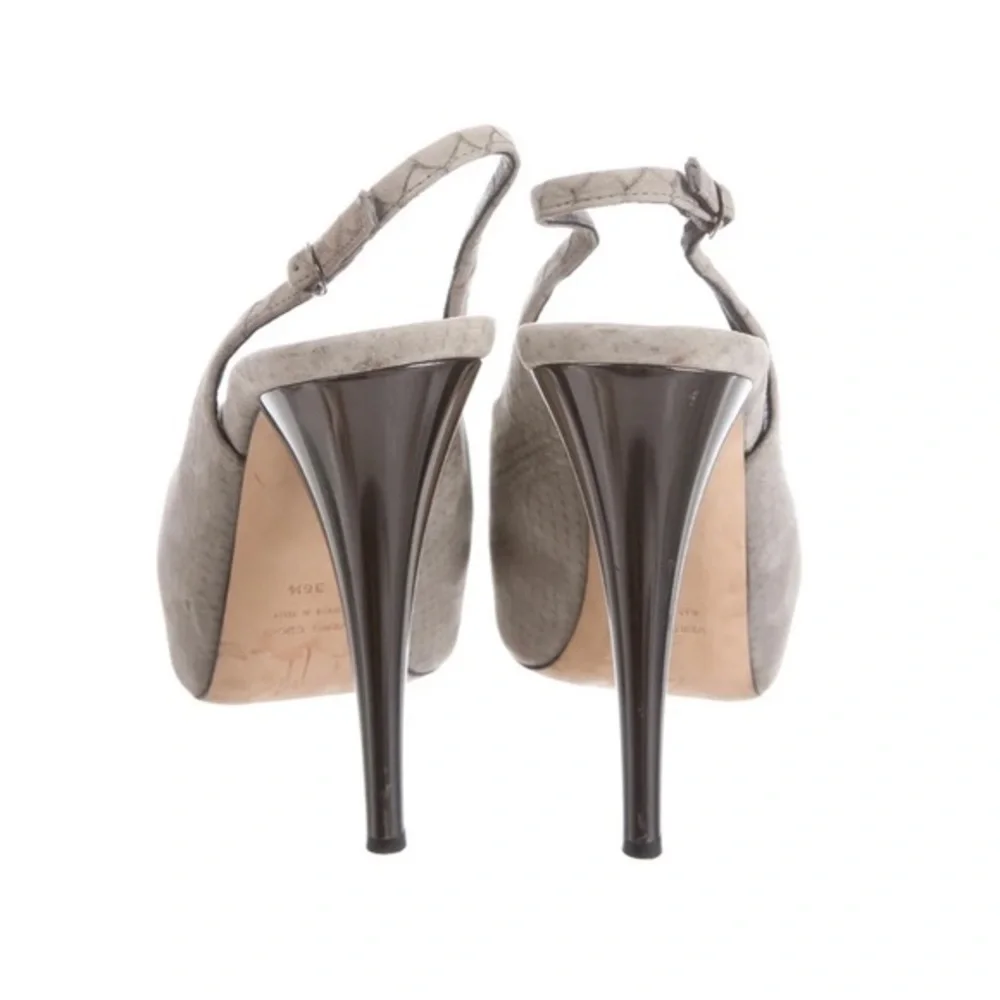 GIUSEPPE ZANOTTI Gray Python Embossed Suede Peep‎ Toe Platform Slingback